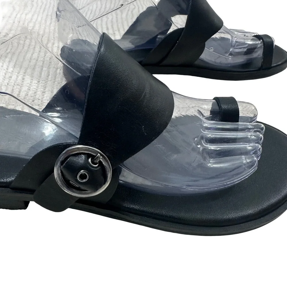 Free People Black Leather Toe‎ Loop Barcelona Buckle Slide Sandals Womens 6